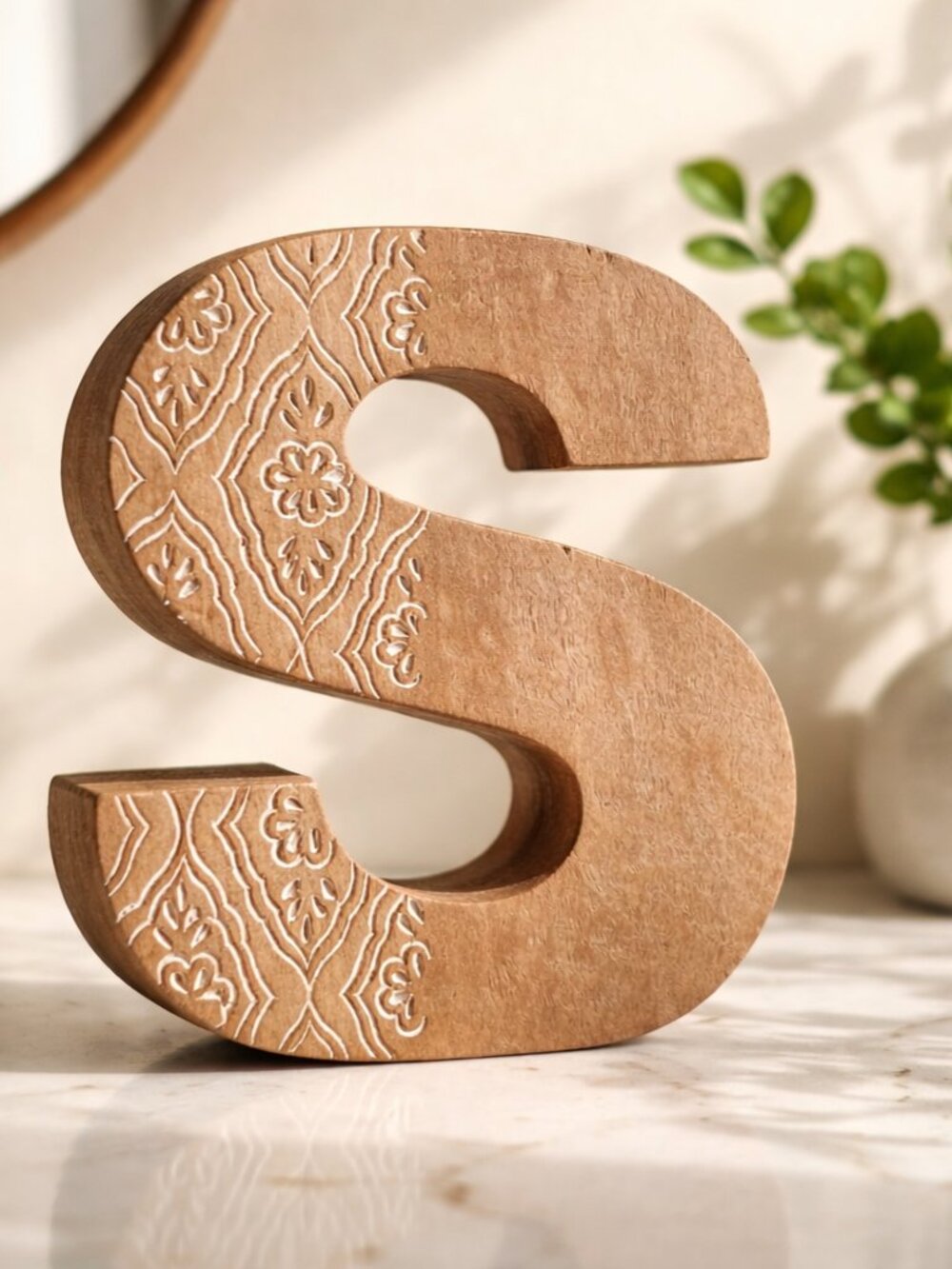 KENTON GREY WOODEN LETTER S HAND CARVED FROM ENCHANTING INDIA HOME DECOR